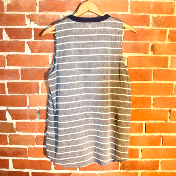 Soft by Joie Pure Cotton Striped Sleeveless & Collarless Button Up Blouse - Picture 5 of 5